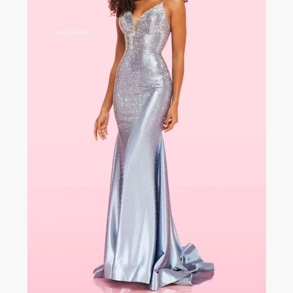 Sherri Hill 54273 Grey rhinestone prom dress, added slit, size 8 worn once - Picture 5 of 5